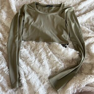 SHEIN Green Long Sleeve Fitted Crop Top